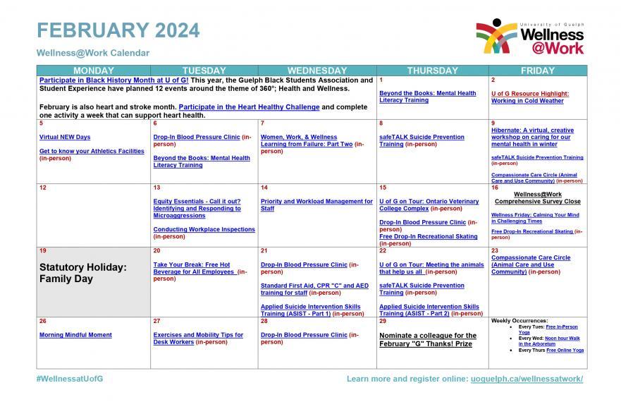 The February 2025 Wellness Calendar is now published! WellnessWork